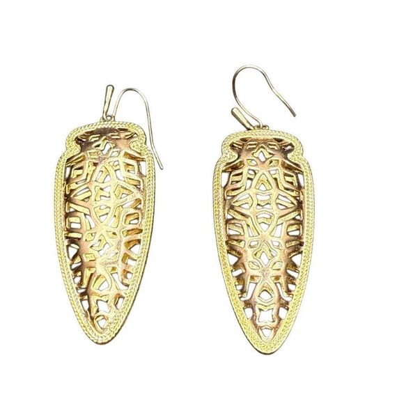 Unique Kendra Scott gold lattice Skylar dangling earrings - Picture 1 of 3